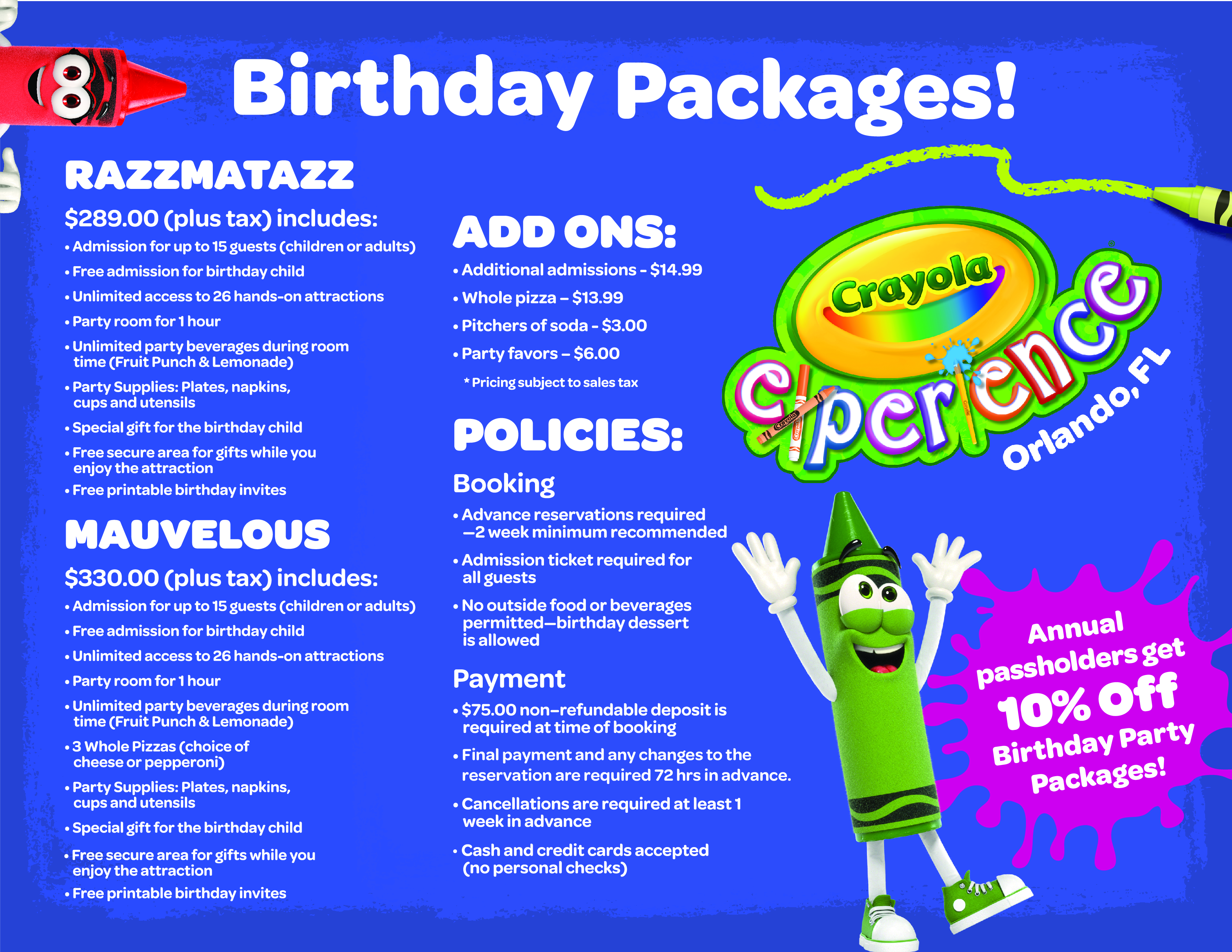 Crayola Experience Birthday Parties Group Trips Orlando Fl