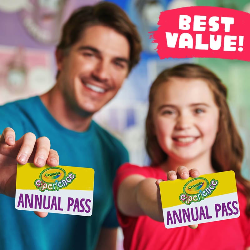 Adult and child holding out Annual Passes with the text "Best Value!"