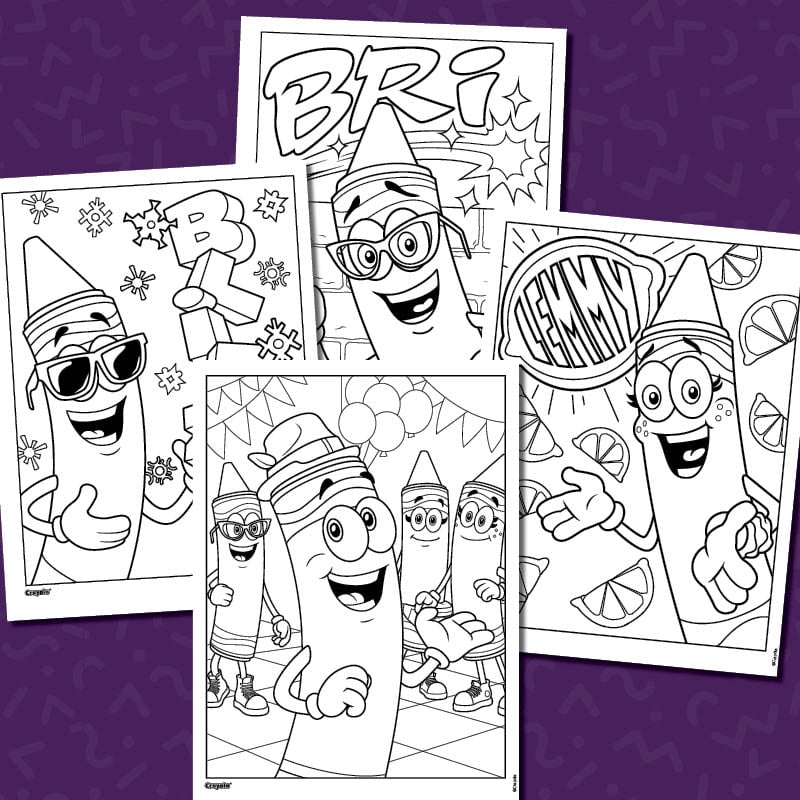 Coloring pages featuring retired crayon characters
