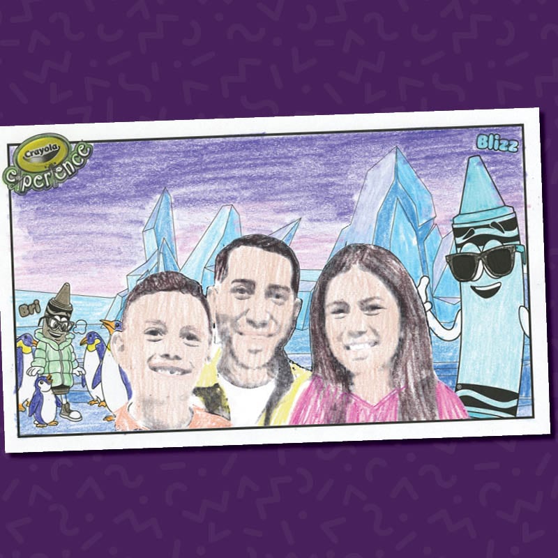 Family posing in a coloring page
