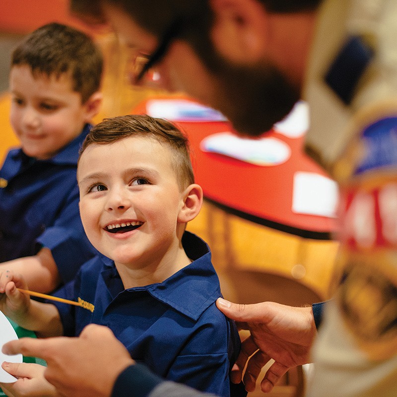 Scout group working on a craft