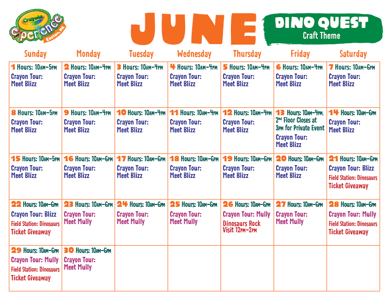 June 2025 Hours | Crayola Experience Easton
