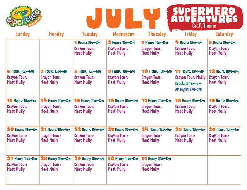July 2025 Hours | Crayola Experience Easton