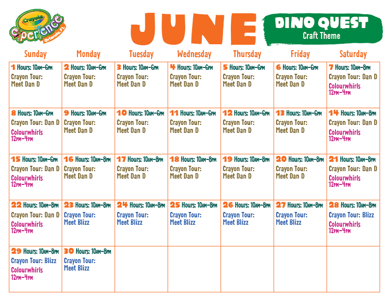 June 2025 Hours | Crayola Experience Orlando