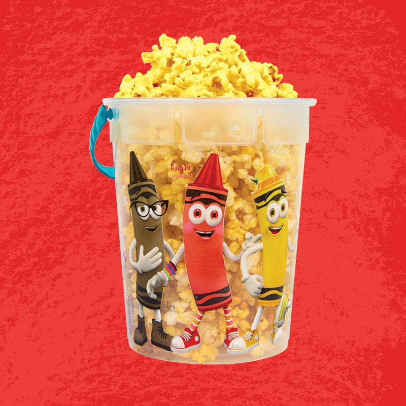 Popcorn bucket with limited edition crayon characters