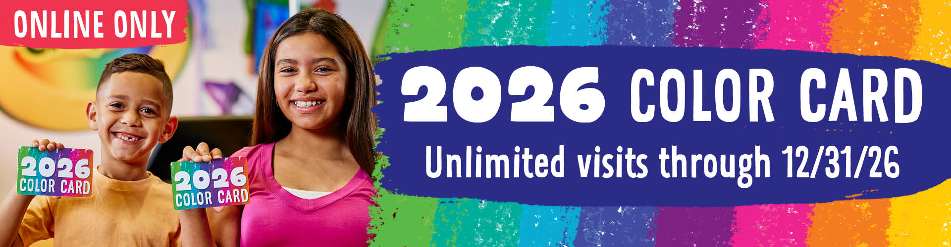 Two kids each holding out a "2025 Color Card"