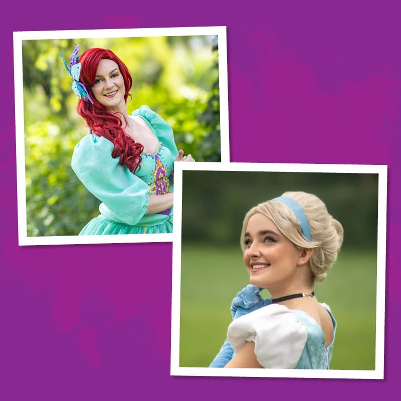 Princess posing in photos on a purple background