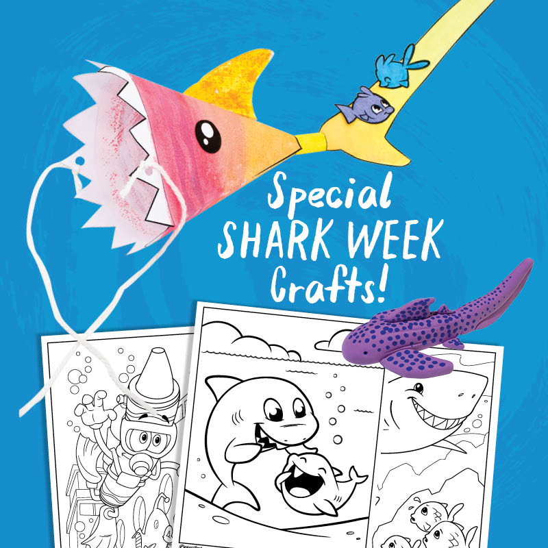 Shark-themed coloring pages and crafts