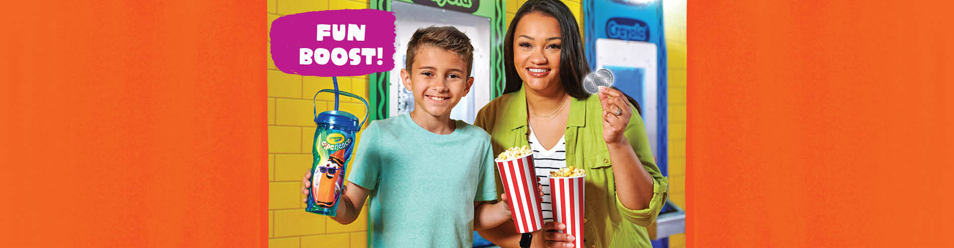 Mom and child holding out Fun Boost items