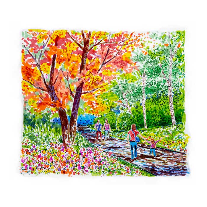 decorative art of people in a park