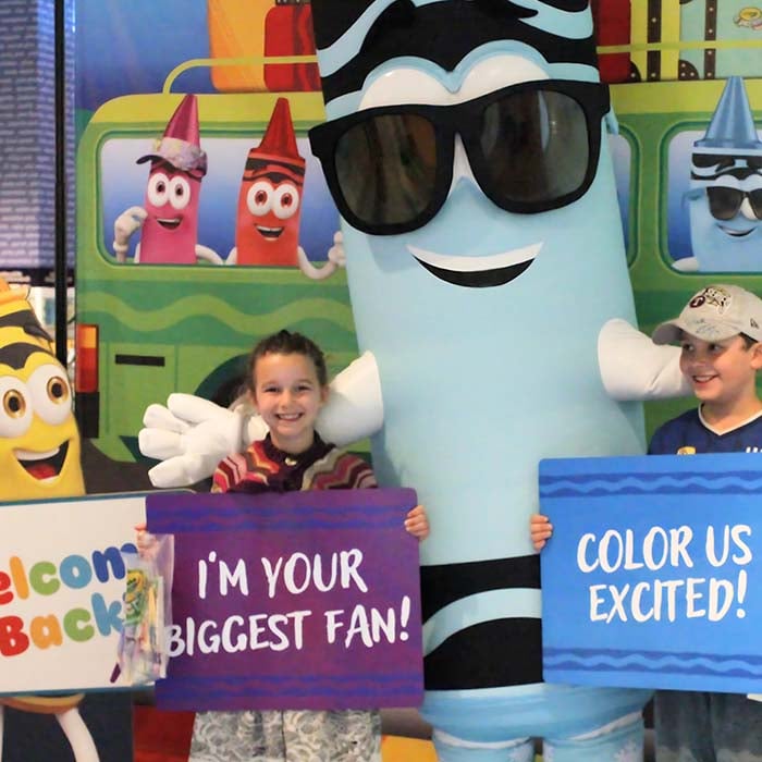 Blizzard Blue meeting kids.