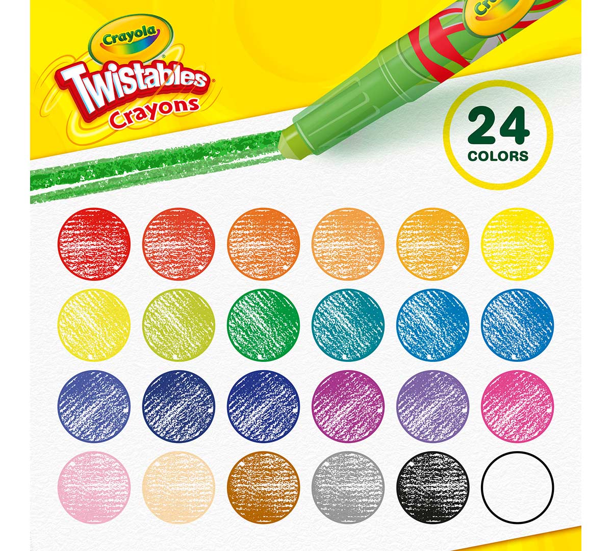 24 count Mini Twistable Crayons color swatches